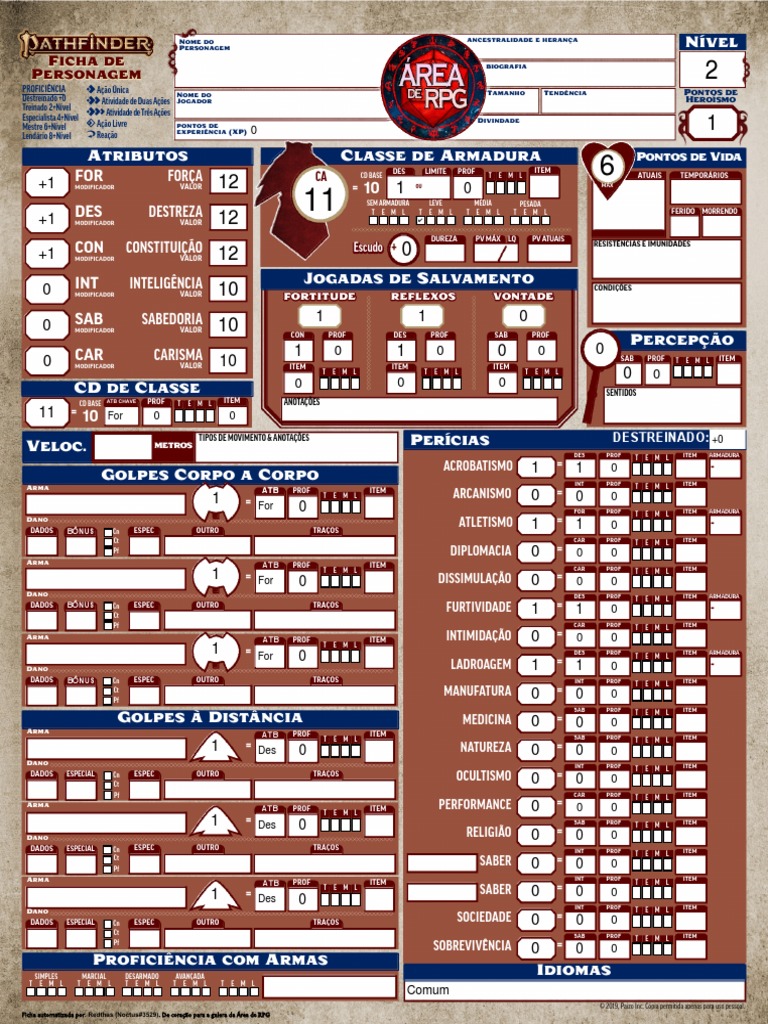 Pathfinder 2e Ficha Editavel PDF Jogos de RPG
