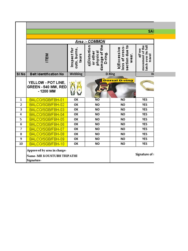 Full Body Harness Safety Checklist | PDF | Equipment | Manufactured Goods