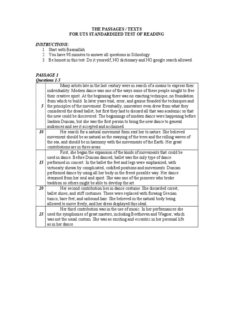 UTS Reading Test Passages and Instructions | PDF | Microscope | Chemistry