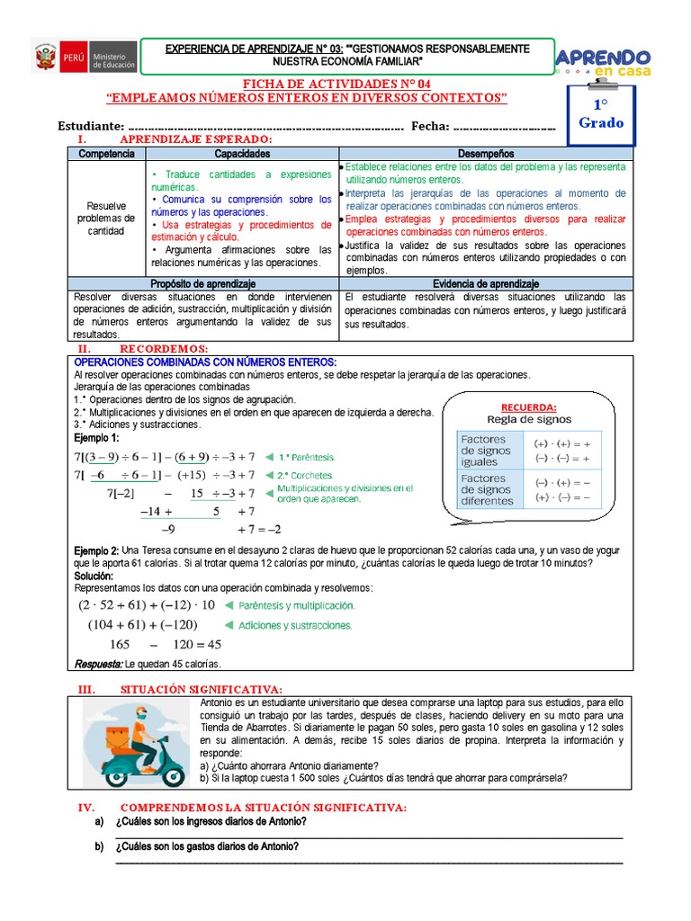 Ficha 4 - 1ero - Exp 3 | PDF