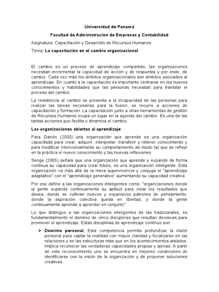 Tema 6 La Capacitación en El Cambio Organizacional | PDF | Aprendizaje ...