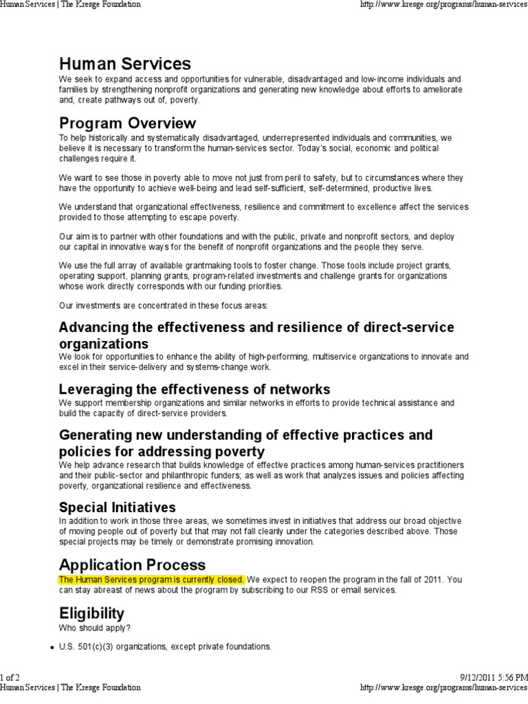 Human Services Program Overview | PDF | Human Services | Poverty