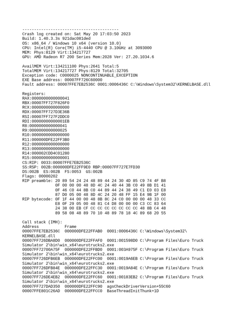 Euro Truck Simulator 2 Crash Log | PDF | Software | Software Engineering