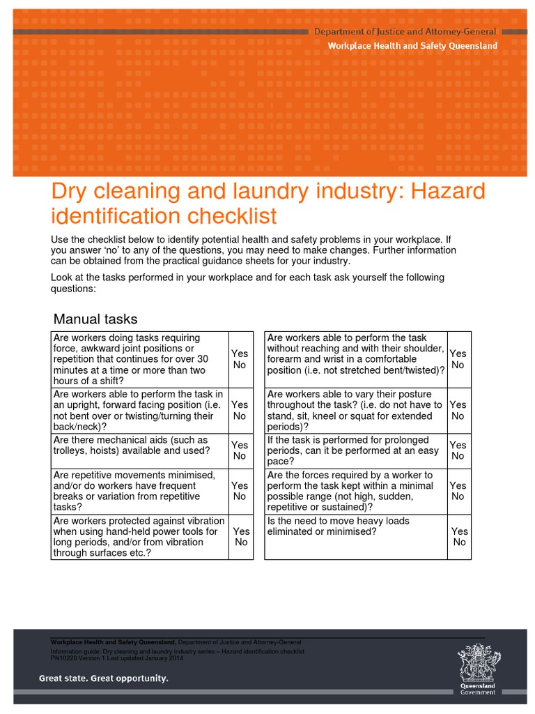Hazard Identification Checklist Drycleaning PDF Boiler Hazards