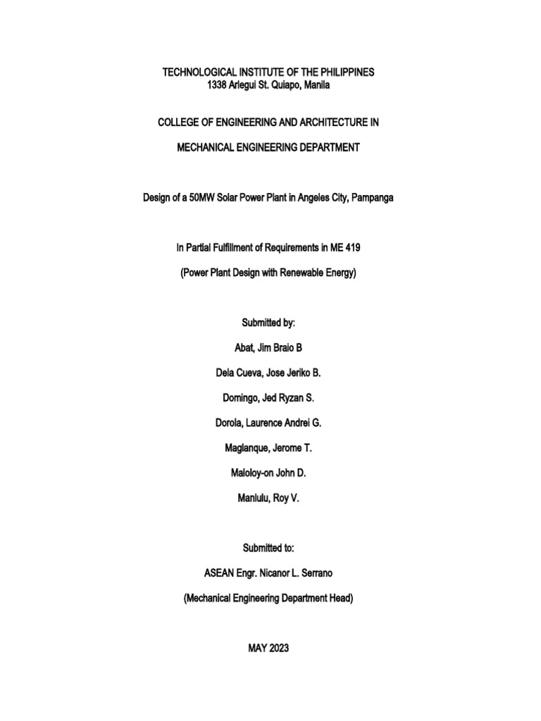 Design of A 50MW Solar Power Plant in Angeles City Pampanga | PDF ...