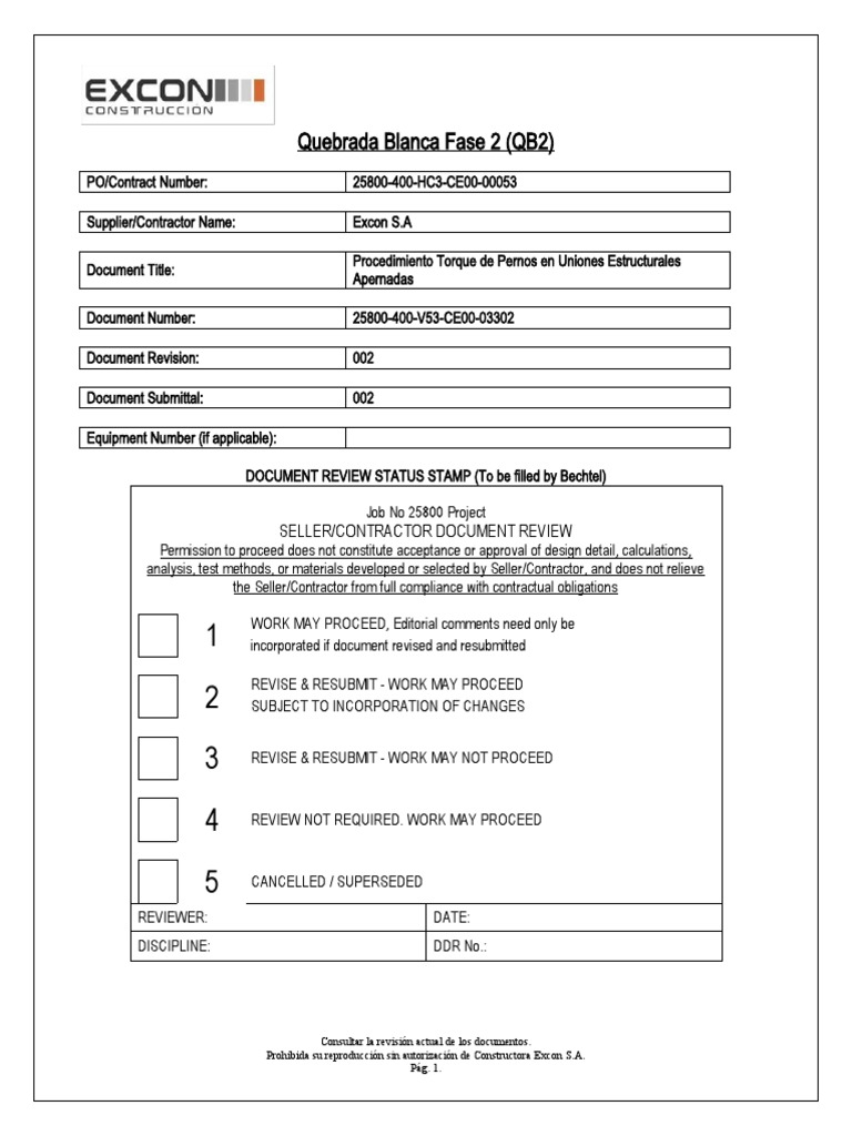 Procedimiento Torque de Pernos en Uniones Estructurales Apernadas