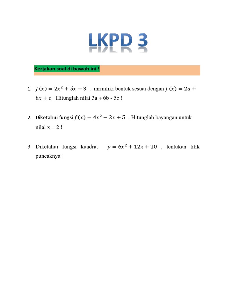 LKPD 3 Persamaan Dan Fungsi Kuadrat | PDF