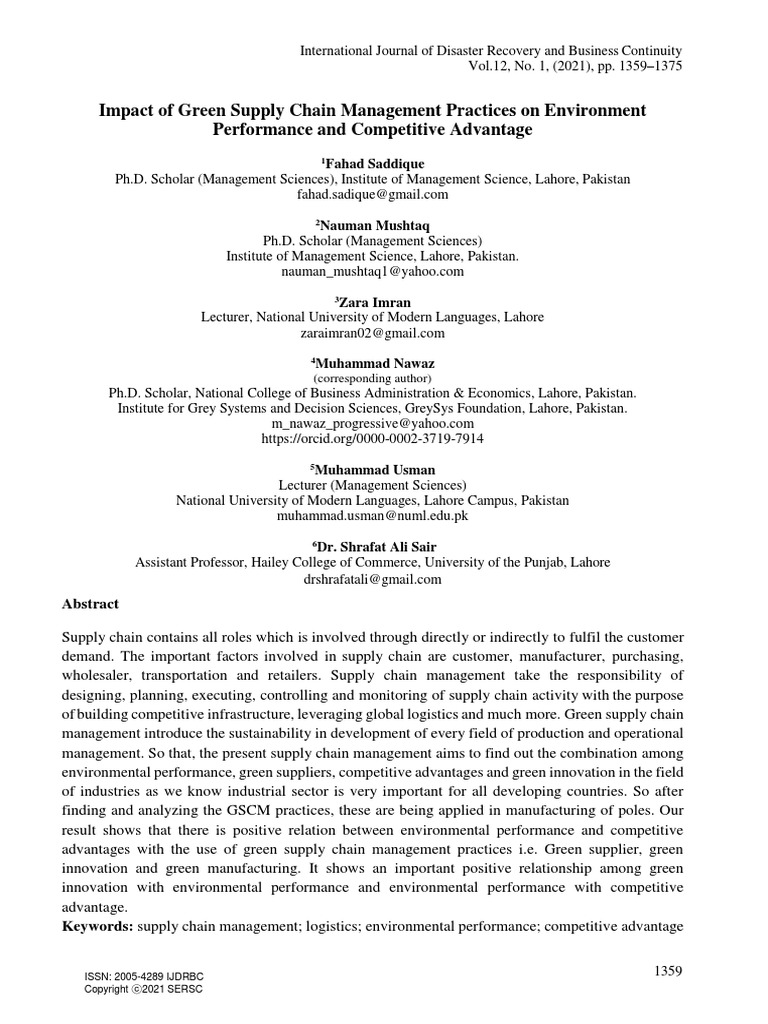 Impact of Green Supply Chain Management Practices On Environment ...