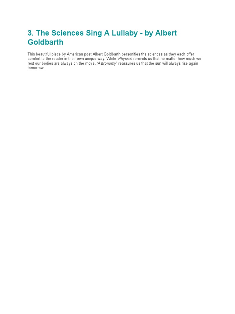 The sciences sing a lullaby by albert goldbarth pdf