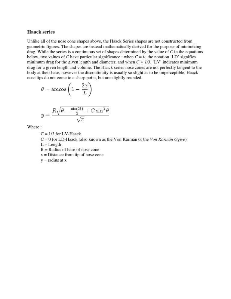 Haack Series Nose Cones PDF Space Mathematical Analysis