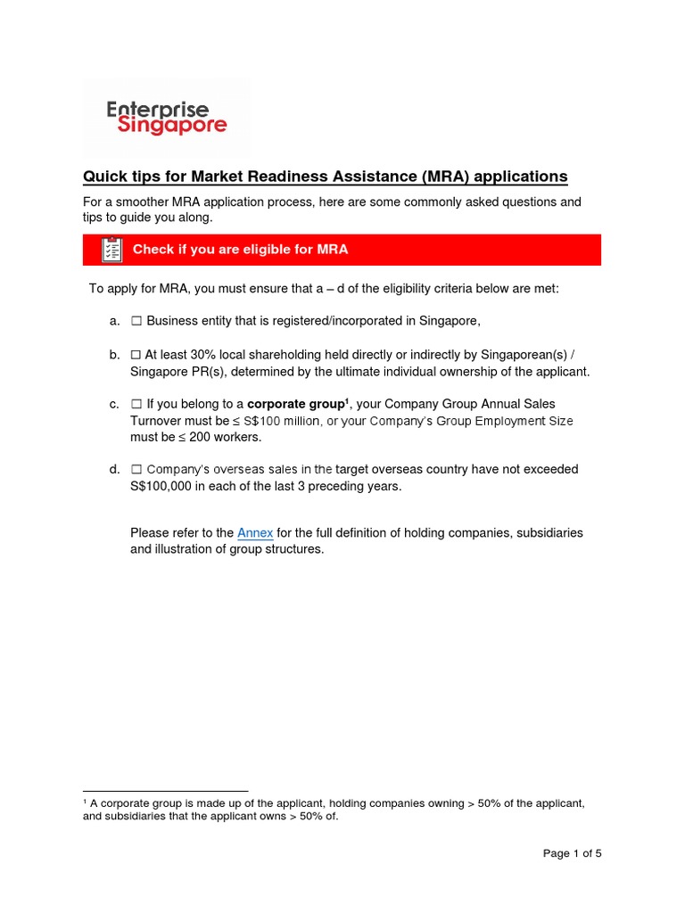 MRA Application Quick Tips Guide | PDF | Subsidiary | Business