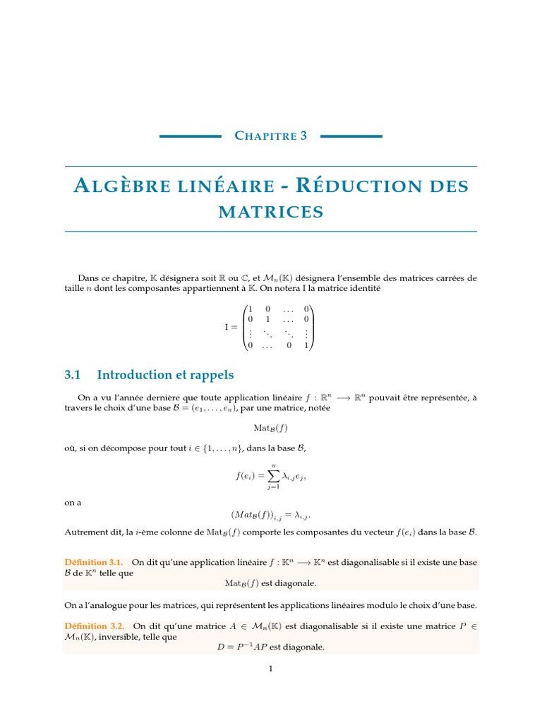 Réduction et Diagonalisation des Matrices | PDF | Valeur propre ...