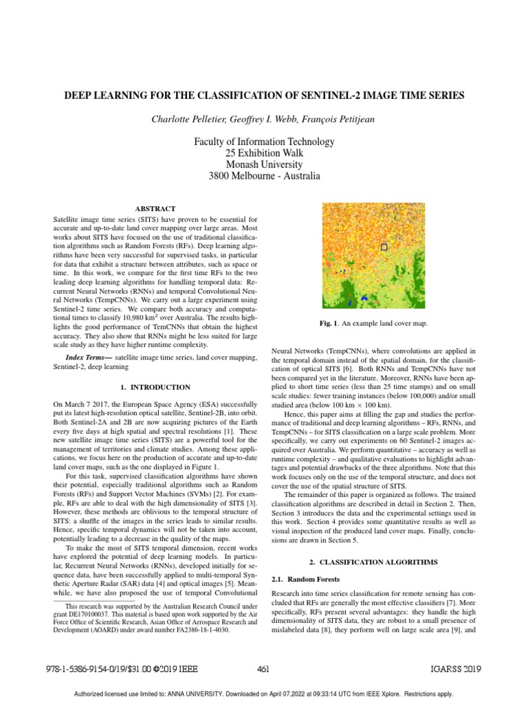 Deep Learning For The Classification Of Sentinel 2 Image Time Series Pdf