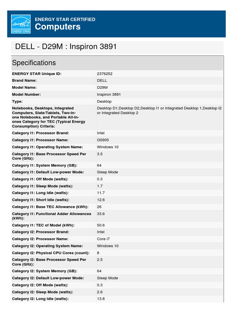 DELL - D29M Inspiron 3891-2023-05-04 | PDF | Central Processing Unit