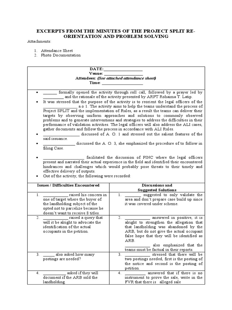 Project SPLIT Reorientation Minutes | PDF | Law