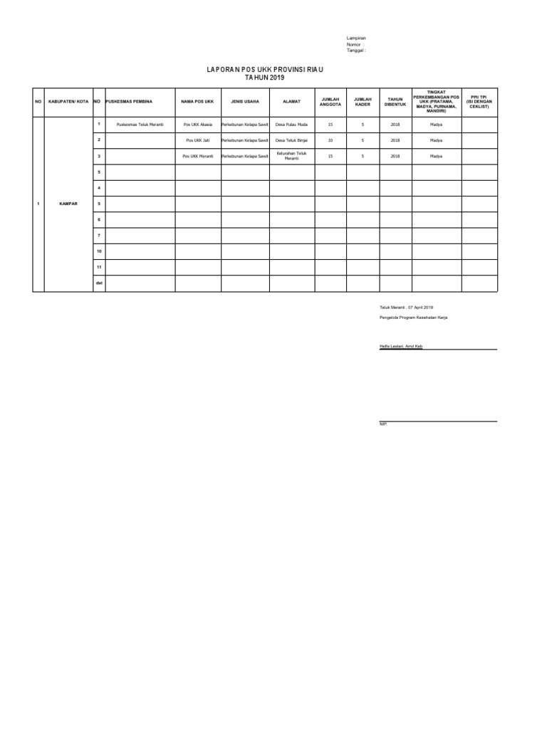 FORMAT DATA POS UKK PKM TM | PDF