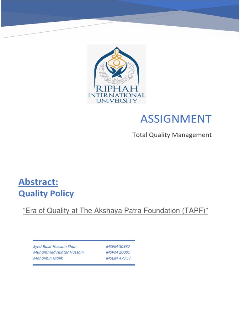 Quality Management at Akshaya Patra | PDF | Quality Management | Six Sigma