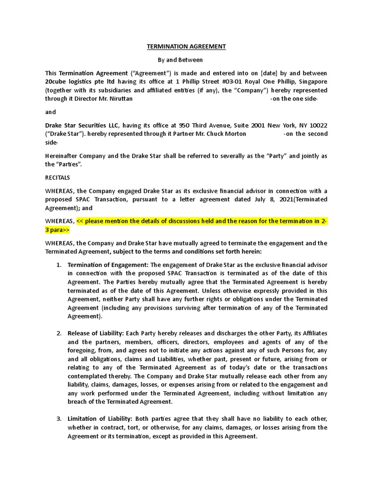 20 Cube TERMINATION AGREEMENT | PDF | Legal Liability | Business