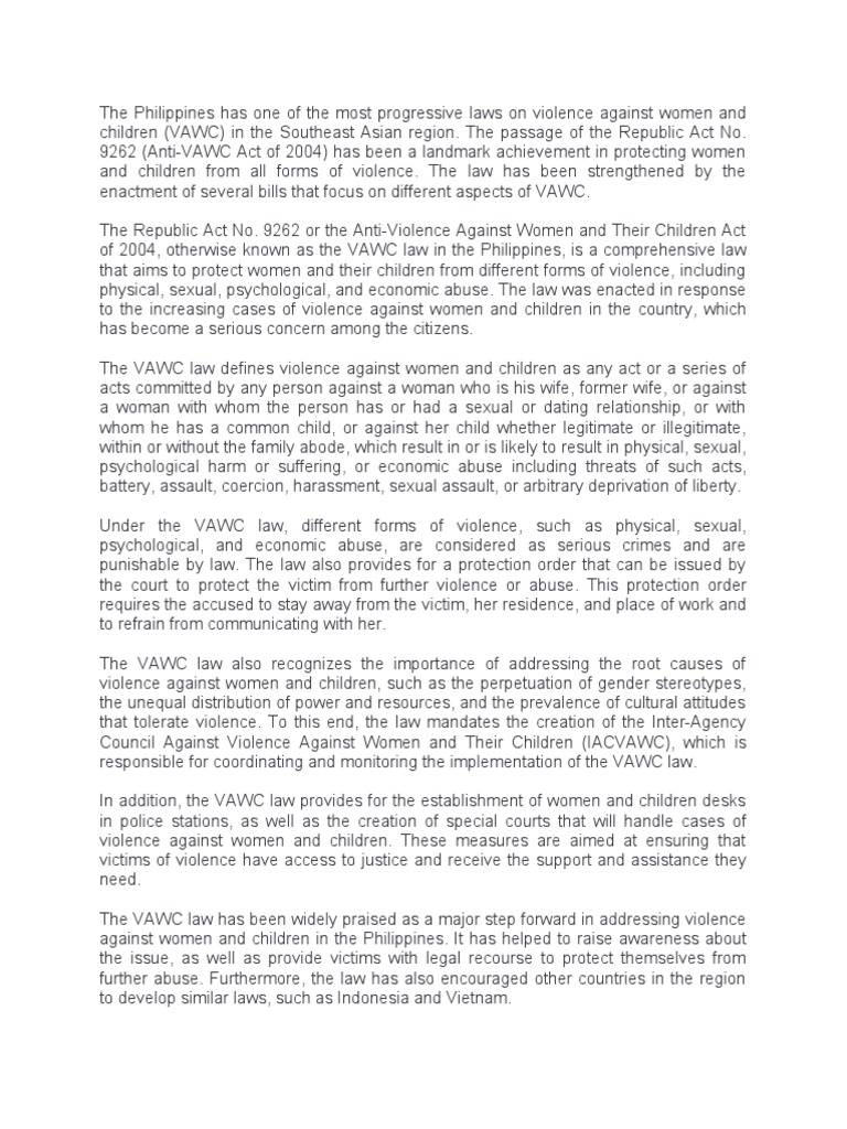 VAWC Law in the Philippines: Overview and Impact | PDF | Violence ...