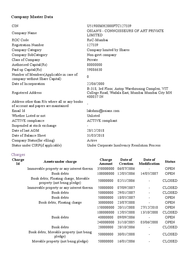 Osian's Mca Master Data PDF Justice Crime & Violence