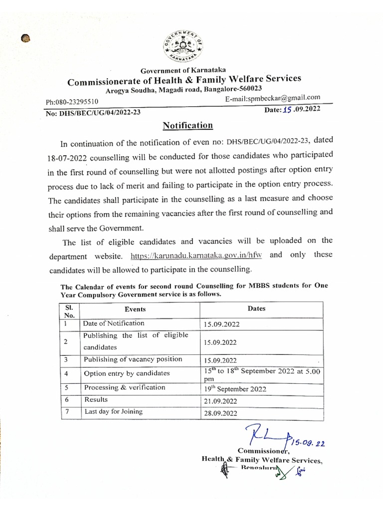 2022 Passed Out Mbbs Unallotted Candidates Counseling Notification | PDF