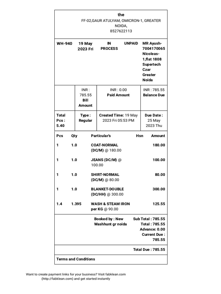 Invoice for Laundry Services - May 2023 | PDF