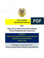 Teks Ucapan KP Majlis Perasmian Penutup Kursus Perundangan Dan Pengurusan Senjataapi Pegawai Rela Tahun 2022