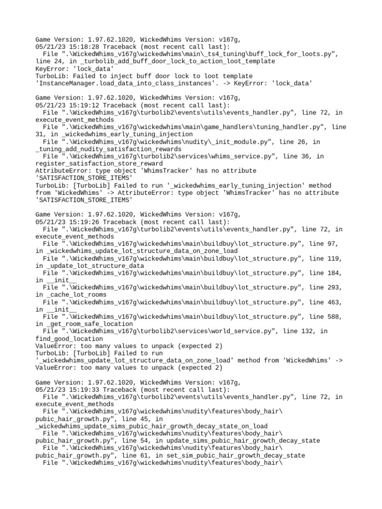 Wicked Whims v167g Error Log Summary | PDF | Computing | Software ...