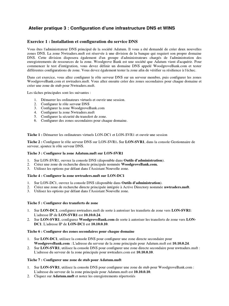 Configuration DNS et WINS pour Adatum | PDF | Système de noms de ...