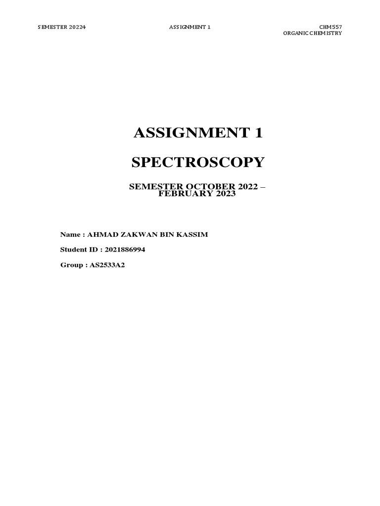 CHM557 Organic Chemistry Assignment 1 | PDF | Proton Nuclear Magnetic ...