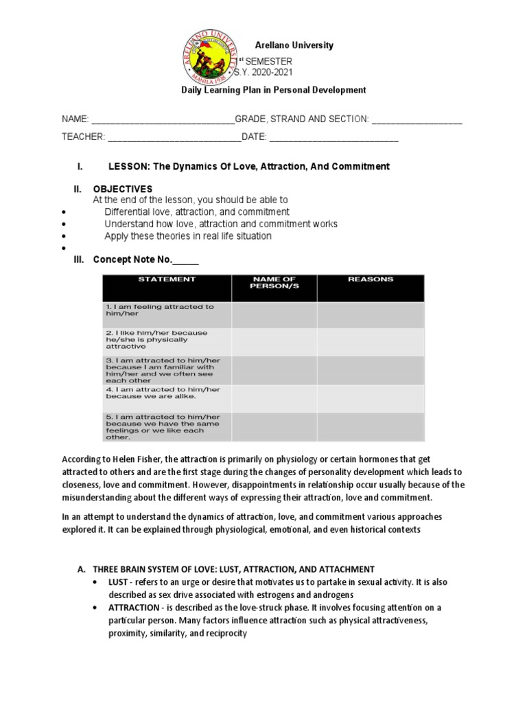DLP L04 - The Dynamics of Love, Attraction, and Commitment | PDF | Love ...