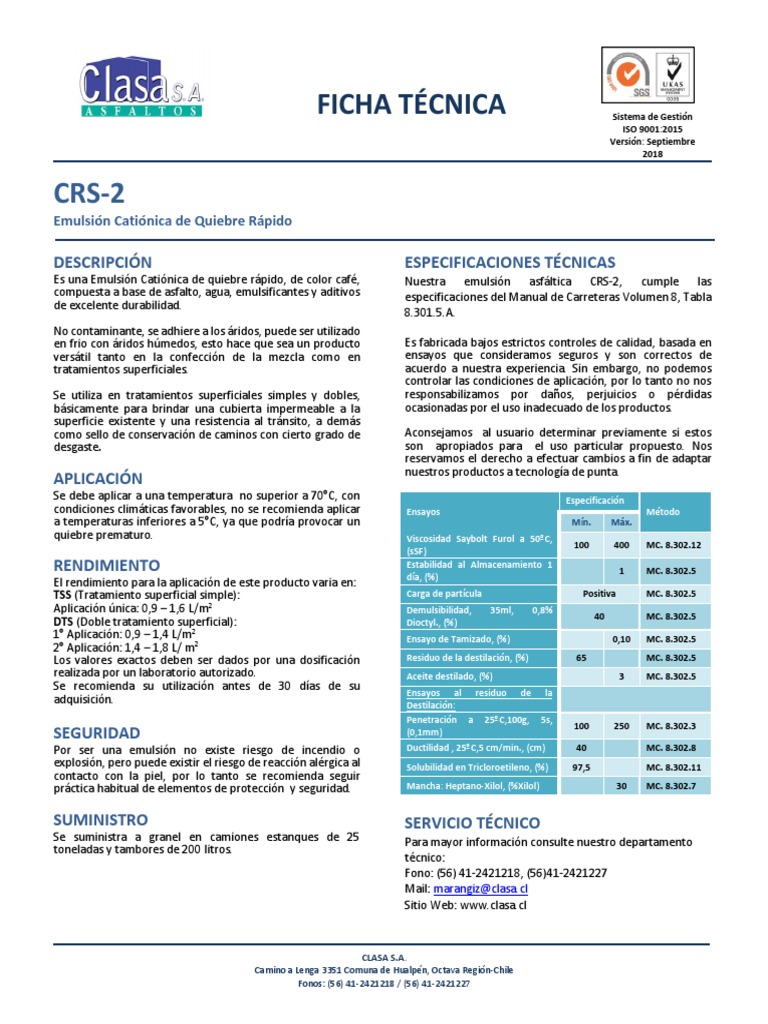 CRS2 Ficha Técnica PDF Química