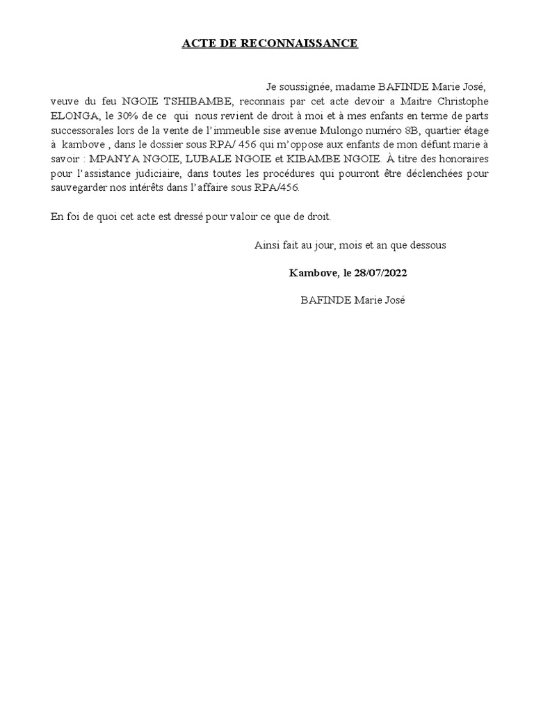 Modèle d'acte de reconnaissance légal | PDF