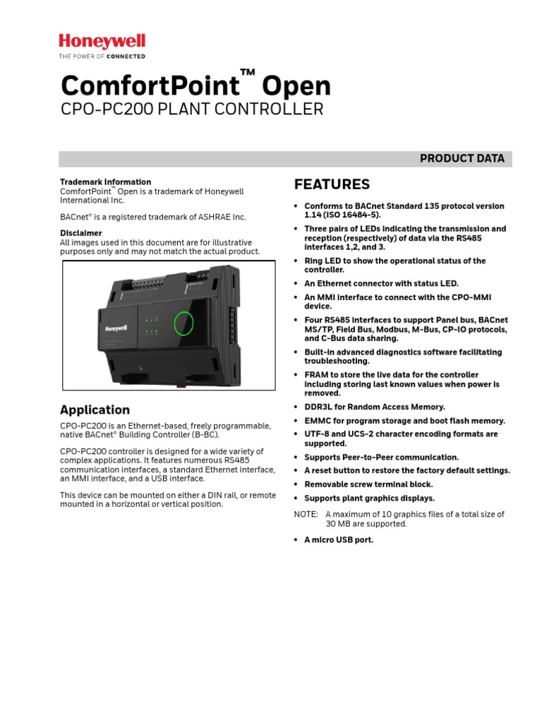 Comfortpoint Open: Cpo-Pc200 Plant Controller | PDF | Usb | Transformer