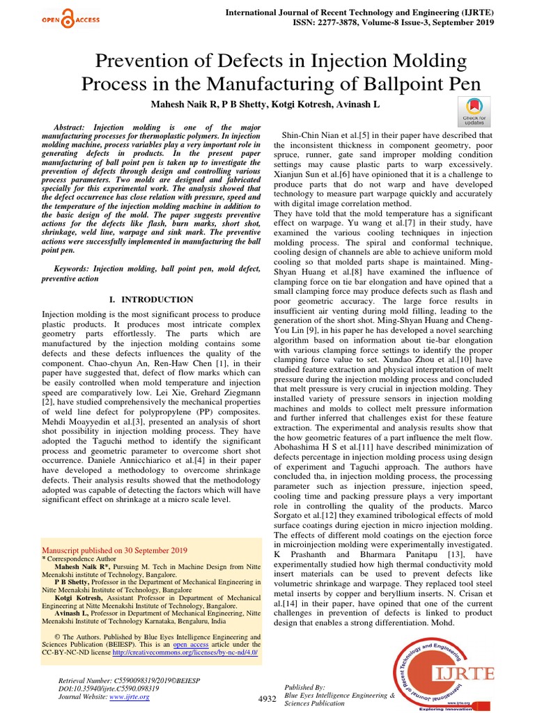 Prevention of Defects in Injection Molding Process in The Manufacturing