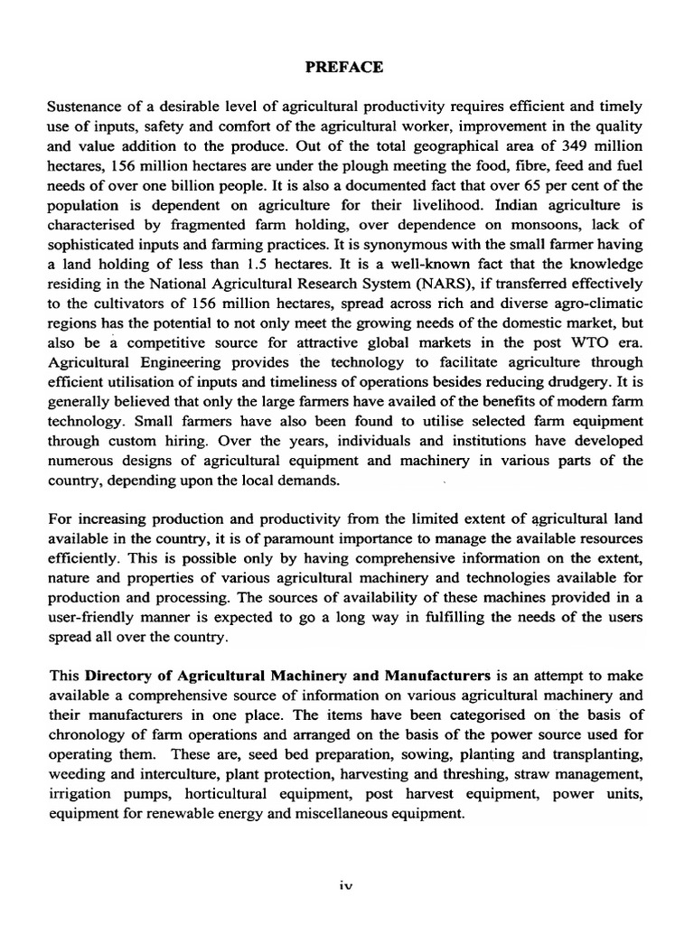 Preface | PDF | Agriculture | Agricultural Machinery