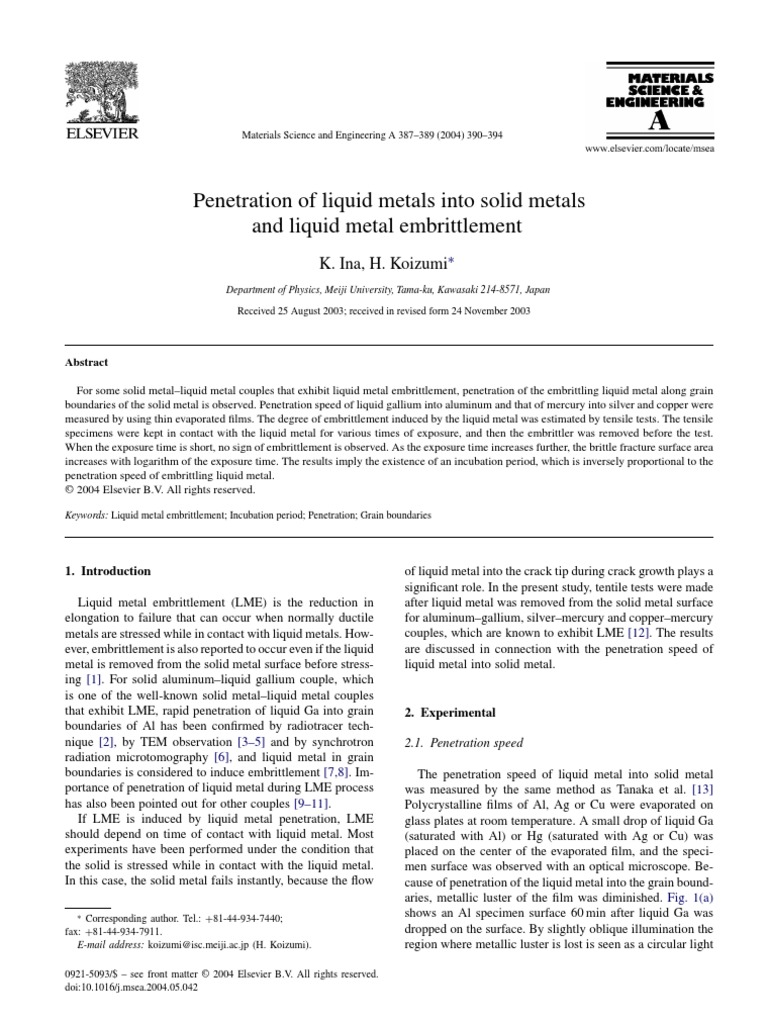 Penetration of Liquid Metals Into Solid Metals | Download Free PDF ...