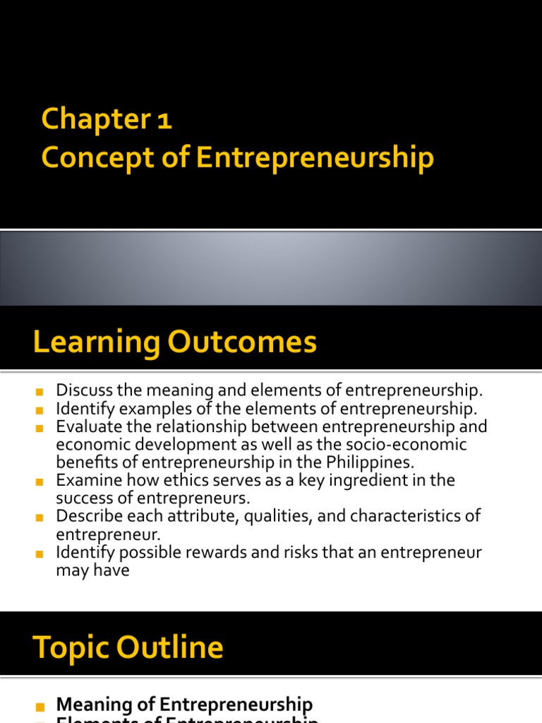 INTRODUCTION MEANING DEFINITION AND CONCEPT OF ENTREPRENEURSHIP visual data 7