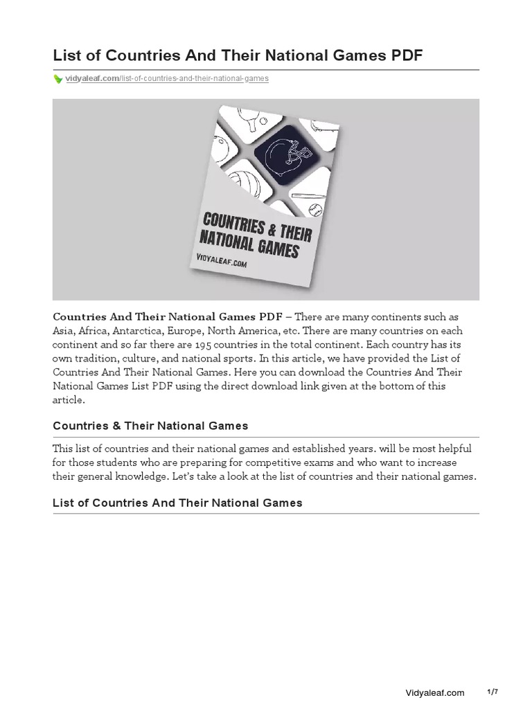 National Games of Countries List PDF | PDF | Team Sports | Entertainment