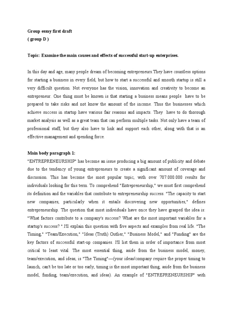 Essay draft 1 group d pdf entrepreneurship startup company