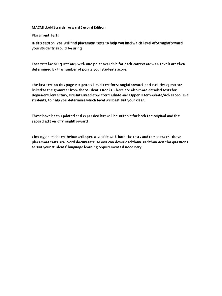 Macmillan Placement Test Straight Forward Book | PDF