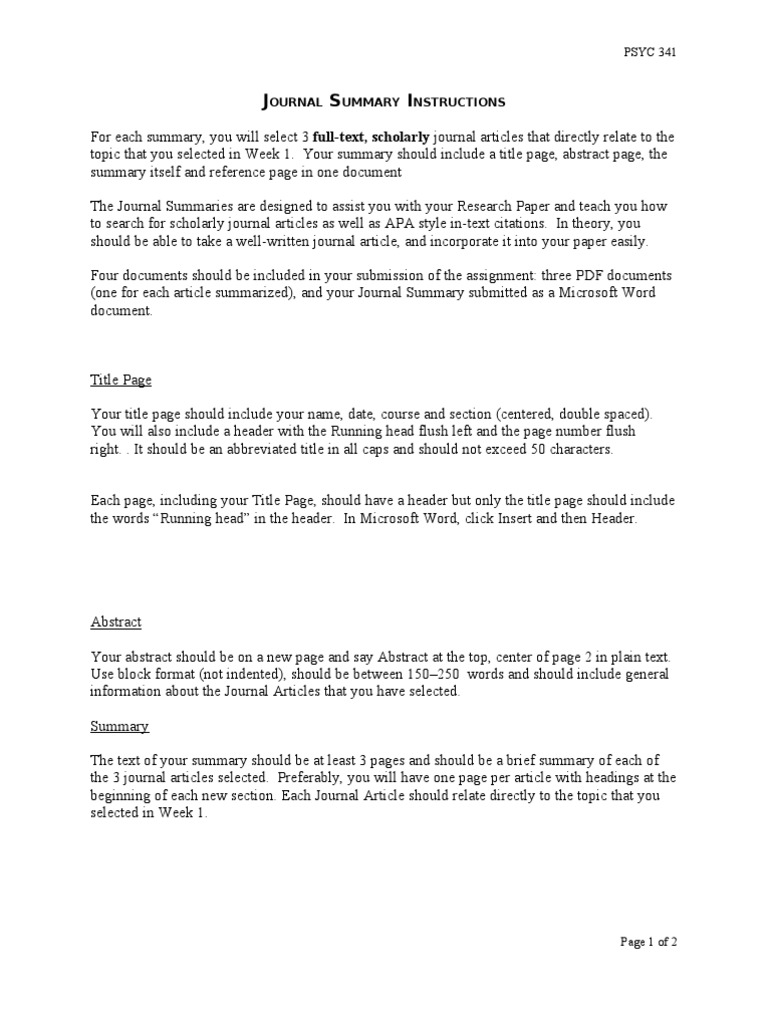 Journal Summary Instructions | PDF | Citation | Abstract (Summary)