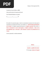 Modelo Carta Tema Elegido y Sinopsis