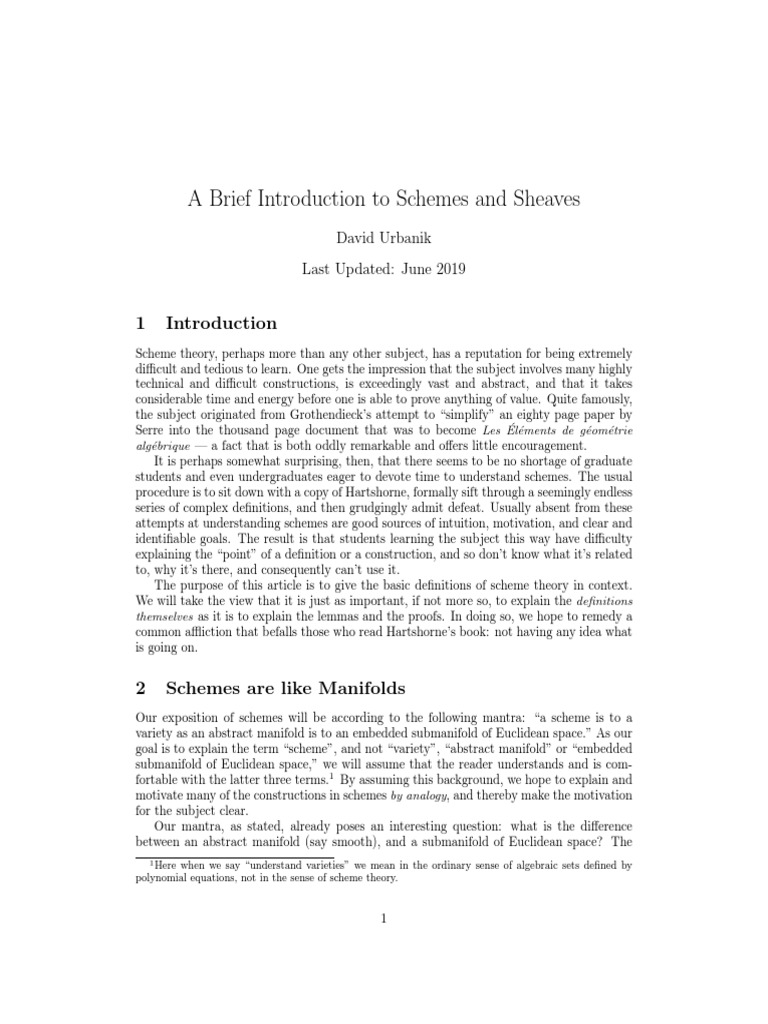 Urbanik A Brief Introduction To Schemes and Sheaves PDF