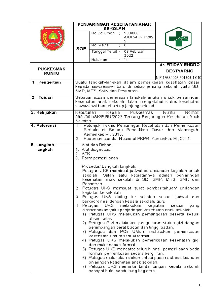 Sop Penjaringan Anak Sekolah | PDF | Sains & Matematika