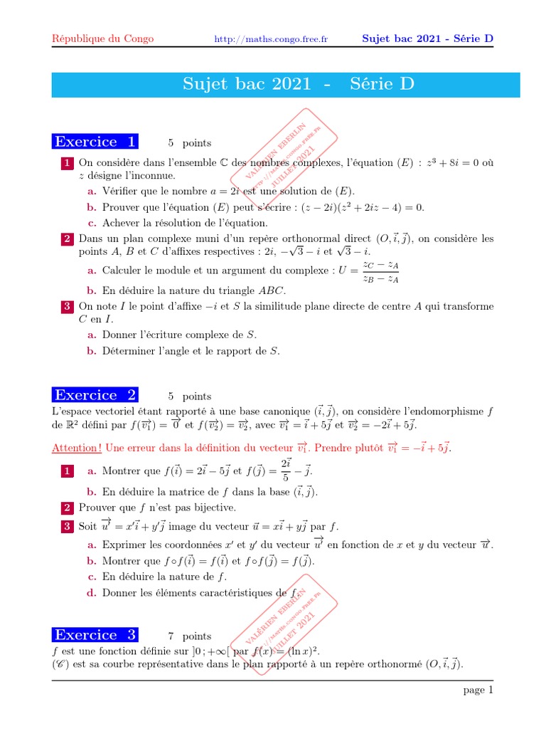 Nombres complexes : Examen Bac 2021 | PDF | Nombre complexe ...