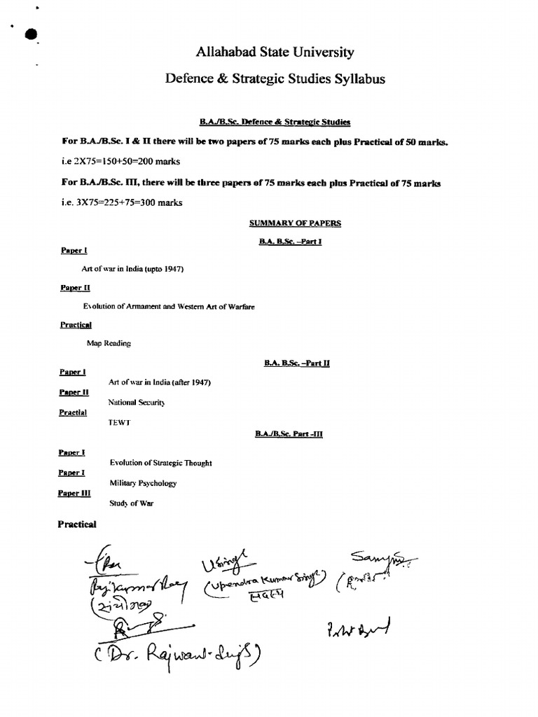 BA BScDefence Strategic Studies Syllabus | PDF