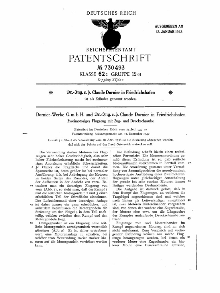 Dornier Patent Do335Dornier Patent Do335
