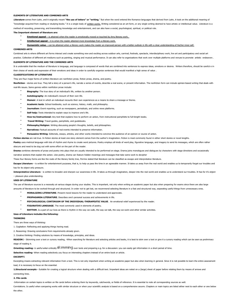 Group 4 Elements of Literature and Combined Arts | PDF | Poetry | Essays