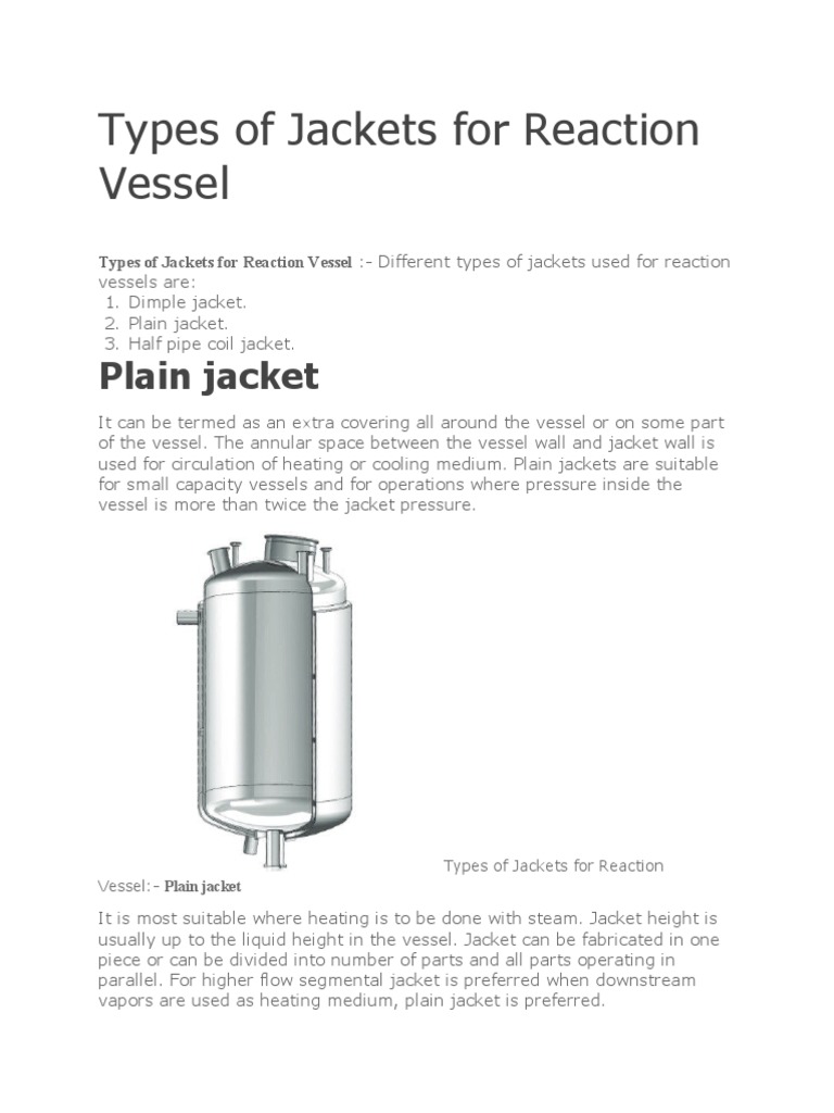 Types of Reaction Vessel Jackets | PDF | Pipe (Fluid Conveyance) | Heat ...